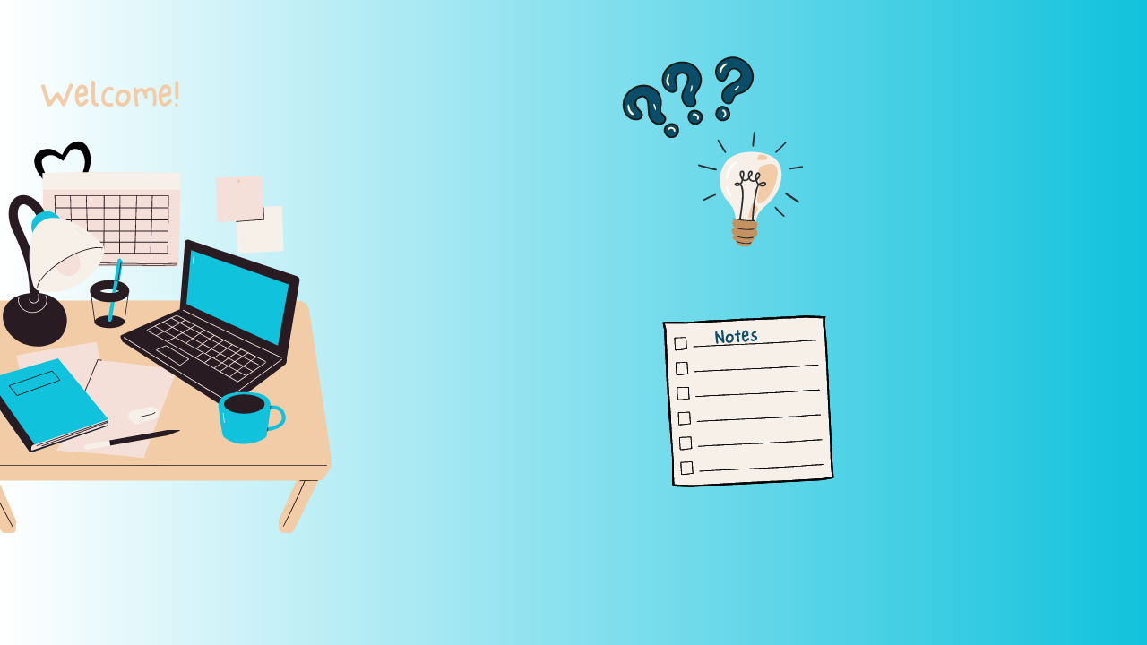 Elearnspire tanulási illusztráció: íróasztal, jegyzetek és ötletek